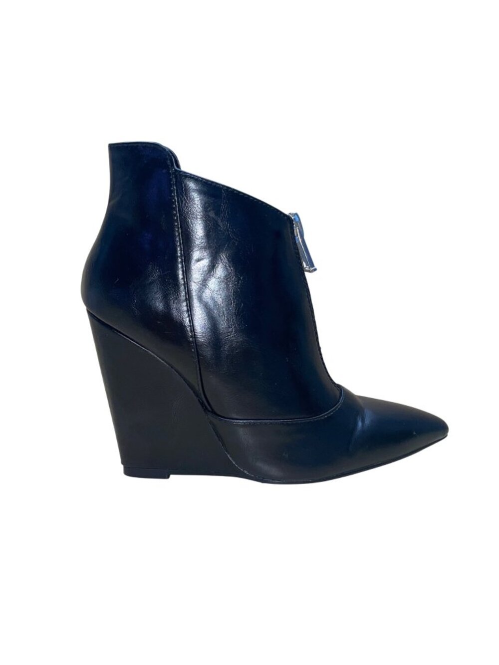 Zara Trafaluc Women’s Black Faux Leather Wedge Heel Ankle Booties Sz 6 USA